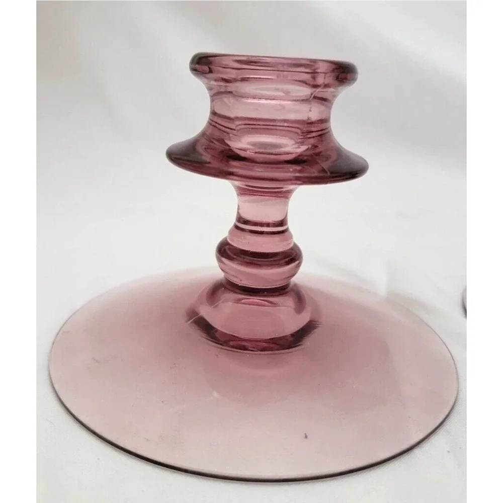 Vtg Purple Manganese Glass Tapper Candle Holders‎ Set UV Light Fostoria Orchid
